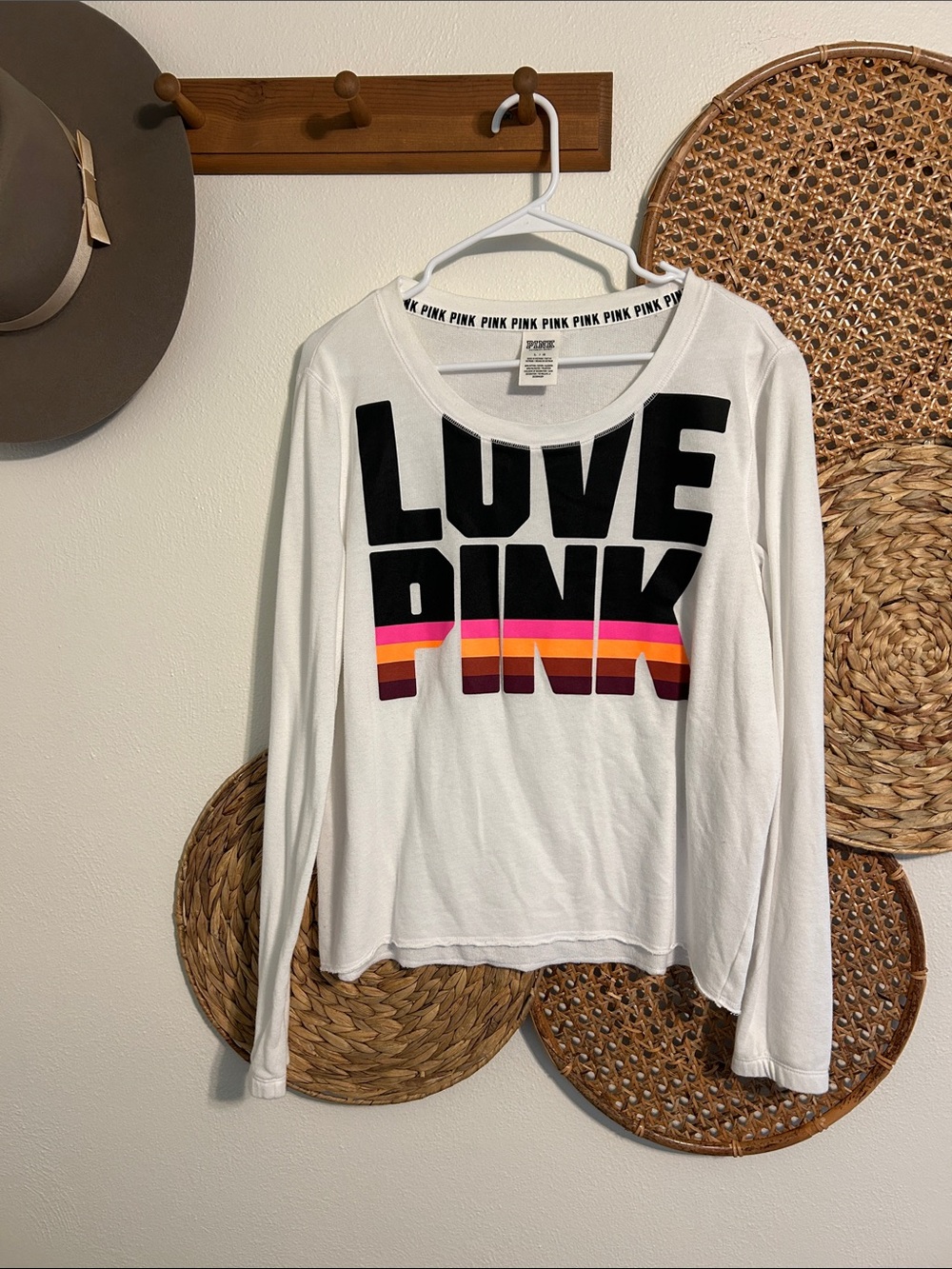 PINK White Long Sleeve Tee Size Large